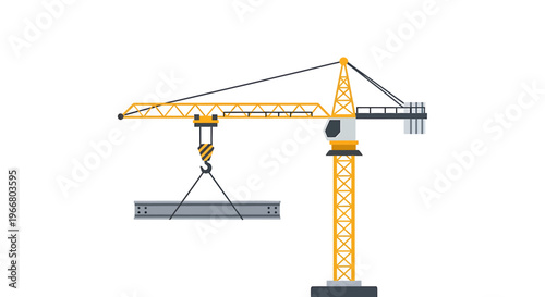 Yellow Construction Crane Lifting Heavy Load.