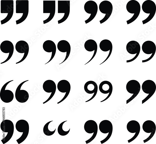 PrintQuotation marks typography grid, diverse punctuation symbols, typographic design elements, font style variations, editorial publishing icons, language writing characters, minimalist graphic art