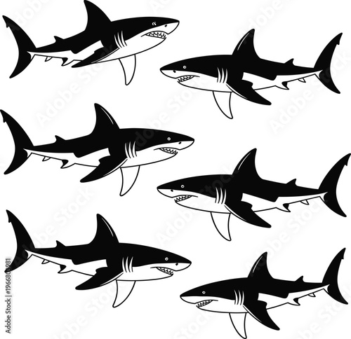 PrintShark silhouette illustration, marine predator artwork, ocean wildlife design, aquatic animal motif, sea creature vector, underwater nature graphic, fierce shark icon