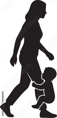 Stark Black and White Mother-Child Interaction: Versatile SVG Graphics for Home Decor