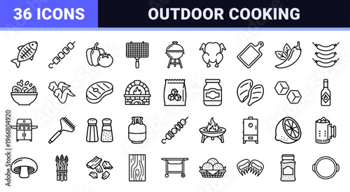 BBQ and Grilling Equipment minimalist Monoline Geometric Line Art for Outdoor Cooking Gastronomy and Backyard Summer Party Menu Design