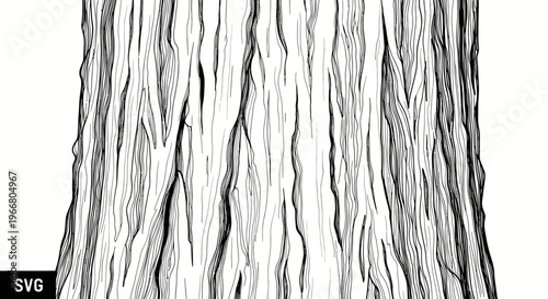 Detailed Black and White Illustration of Rough Tree Bark Texture