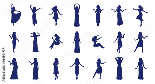 Diverse Female Silhouettes Dancing and Posing Collection