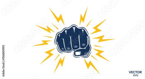 Fist Punch Impact with Lightning Bolts - Vector Graphic