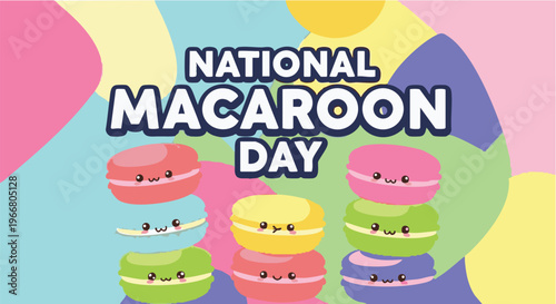 Colorful macaroons in pastel colors on abstract background for National Macaroon Day celebration