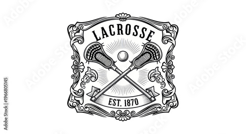 Vintage Lacrosse Emblem with Crossed Sticks and Ball, Est. 1870