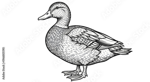 Black and White Duck Illustration - Stylized Drawing of a Mallard Bird