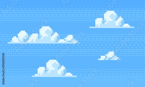 Pixel Art Cloudy Sky Background Seamless for 2D Games