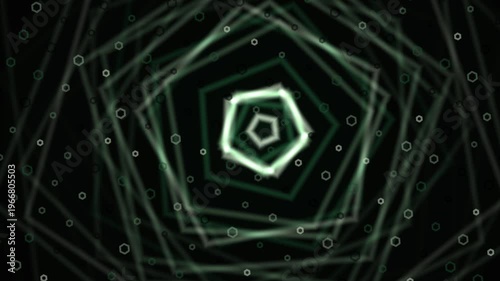 Abstract tunnel of blurred hexagons on a dark background. Concentric shapes with soft glow