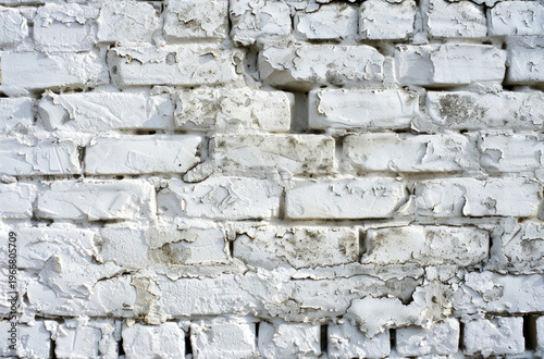 Photo of Old white brick and stone wall. Background texture for backdrops or mapping