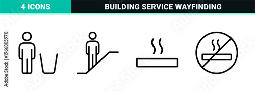 Wayfinding Navigation and Public Facility Services Minimalist Monoline Outline Set for Architectural Signage and User Interface Design