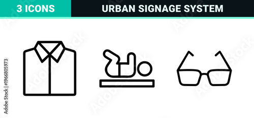 Minimalist Monoline Wayfinding Signage for Public Facilities and Urban Navigation featuring Geometric Vector Outlines and Pure Line Art