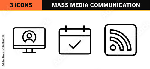 Professional Journalism and Digital Broadcasting Outline Graphics Featuring Minimalist Monoline Aesthetic for News Media Applications.