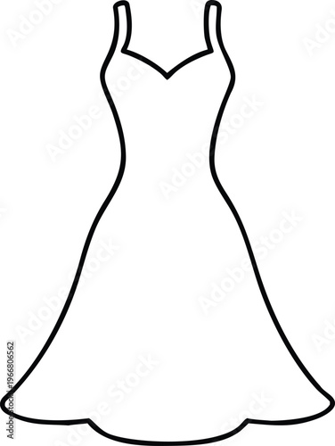 Classic Sleeveless Dress Outline Featuring a Sweetheart Neckline and Flared Skirt