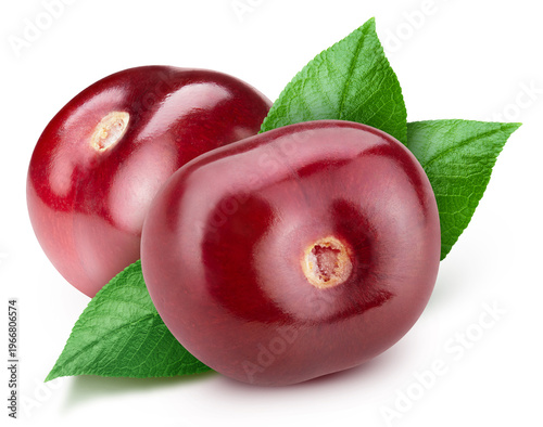 Fresh cherry with leaves isolated on white