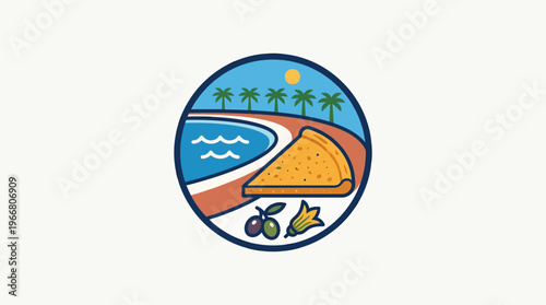 Beachfront Crepe Logo with Palm Trees and Olives