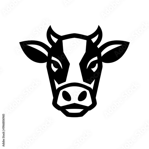 Minimalist black and white cow head logo icon. Perfect for dairy farms, milk brands, agriculture. Stylized bovine face for branding, packaging, digital. Symbolizes freshness, natural products, farm qu