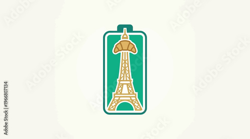 Eiffel Tower with Croissant Icon in Battery Shape