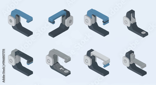 Set of Isometric Industrial Clamps and Grippers.