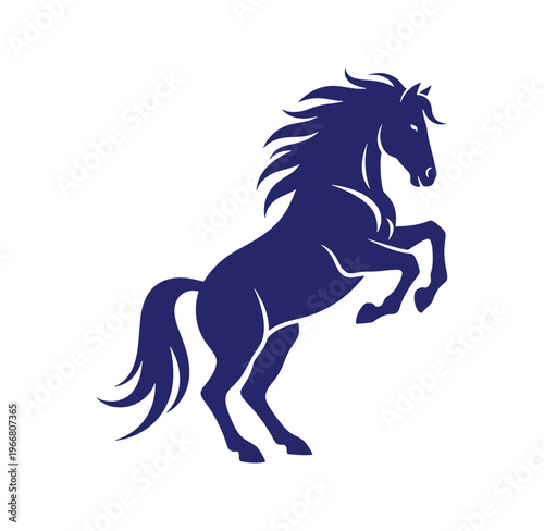 rearing horse silhouette in motion with flowing mane and tail standing on hind legs