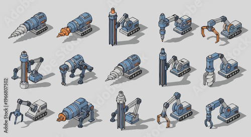 Collection of Industrial Robotic Arms and Machinery Icons.