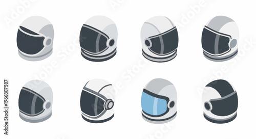 Collection of Astronaut Helmets in Isometric View.