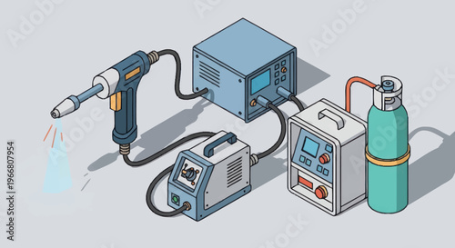 Industrial Welding Equipment Set With Gas Cylinder.