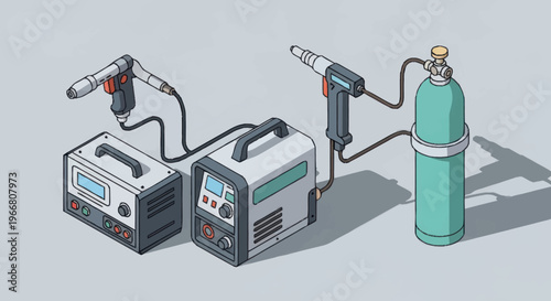 Industrial Welding Equipment Set With Gas Cylinder.