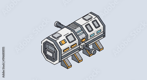 Isometric Futuristic Sci Fi Space Station Module.