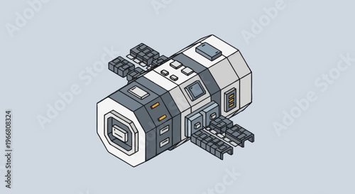 Futuristic Space Station Module Isometric View.