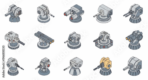 Set of Isometric Military Turrets and Cannons.