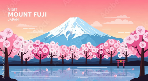Mount Fuji and Cherry Blossoms in Japan Spring Landscape