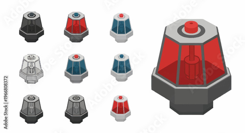 Collection of Isometric Warning Lights and Beacons.