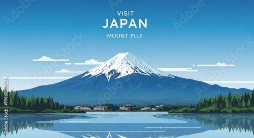 Mount Fuji Japan Travel Poster Vector Illustration