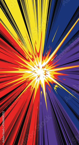 Dynamic comic book style explosion with vibrant color burst effect