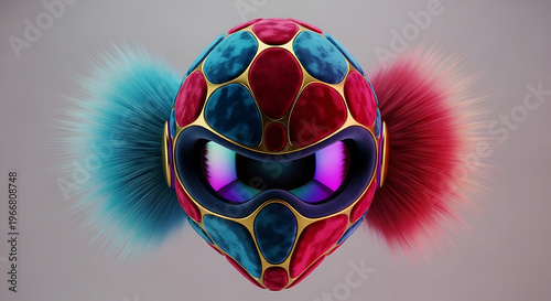 Futuristic robot helmet with vibrant colors and fluffy accents.