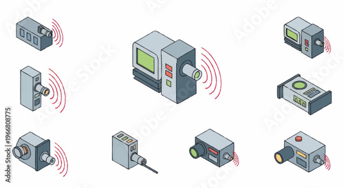 Collection of Industrial Sensors and Electronic Devices.