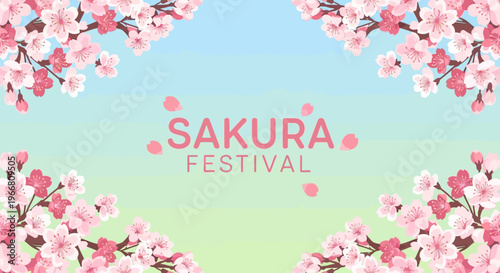 Sakura Festival Spring Background with Cherry Blossom Branches