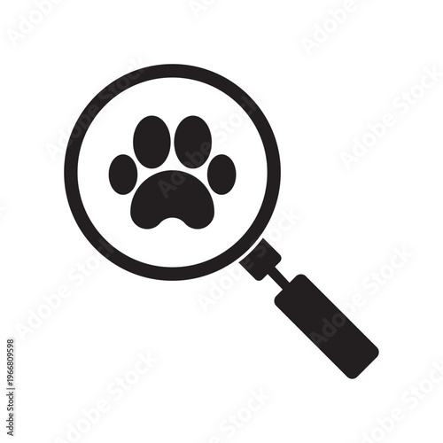 flat icon vector of magnifying glass with animal footprints
