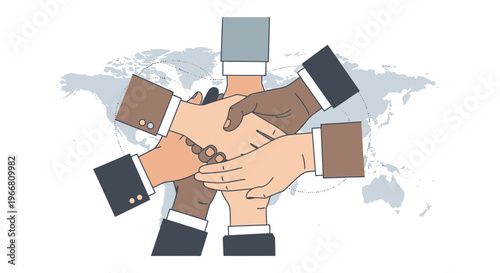 Diverse businesspeople shaking hands together globally