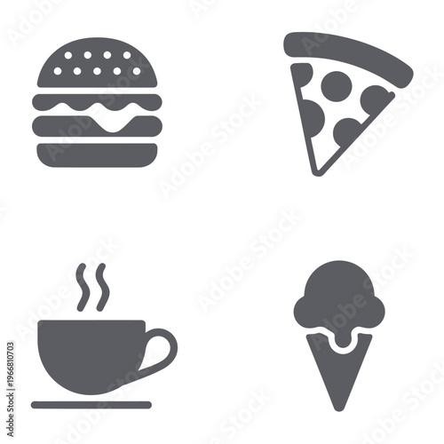 Fast Food Restaurant and Hot Coffee Cafe Beverage Icon Set