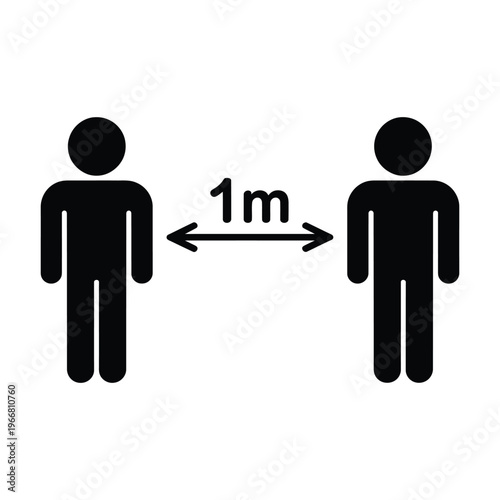 Social distancing icon showing two people standing 1 meter apart with arrows.
