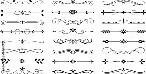 Foto Minimalist hand-drawn line art dividers and embellishments featuring floral, lea