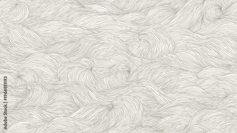 Fototapeta premium Japanese seamless wave pattern coloring page background. Grey flowing lines creating abstract ocean waves, perfect for a coloring book