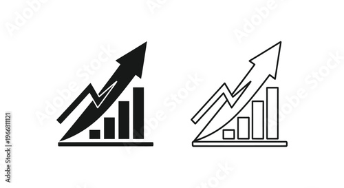 a black and white icon of a bar graph with an arrow pointing upwards Vector