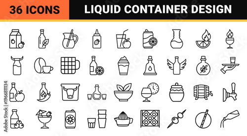 Beverage and Drink Industry minimalist Monoline Outline Icons. Geometric Line Art for Menu Design, Bar Signage, and Cafe Branding.