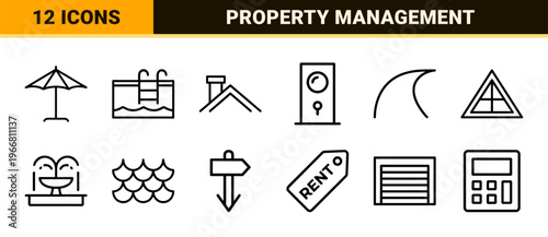 Real Estate and Mortgage Services Minimalist Monoline Line Art for Property Management and Home Buying Transaction Interface Design.