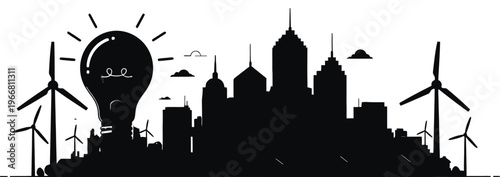 Futuristic cityscape with airships and wind turbines a vision of sustainable urban life