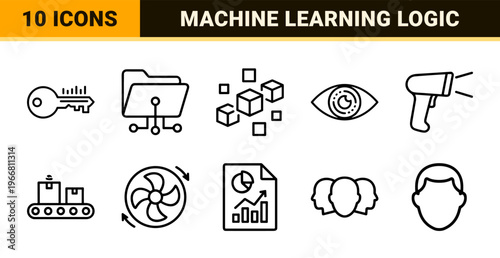 Minimalist monoline geometric line art depicting artificial intelligence, machine learning, and future technology for clean user interfaces.