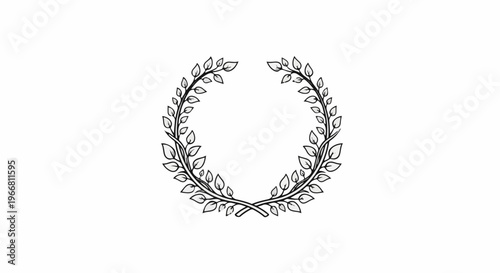 Hand-drawn laurel wreath with leaves and stems on a white background